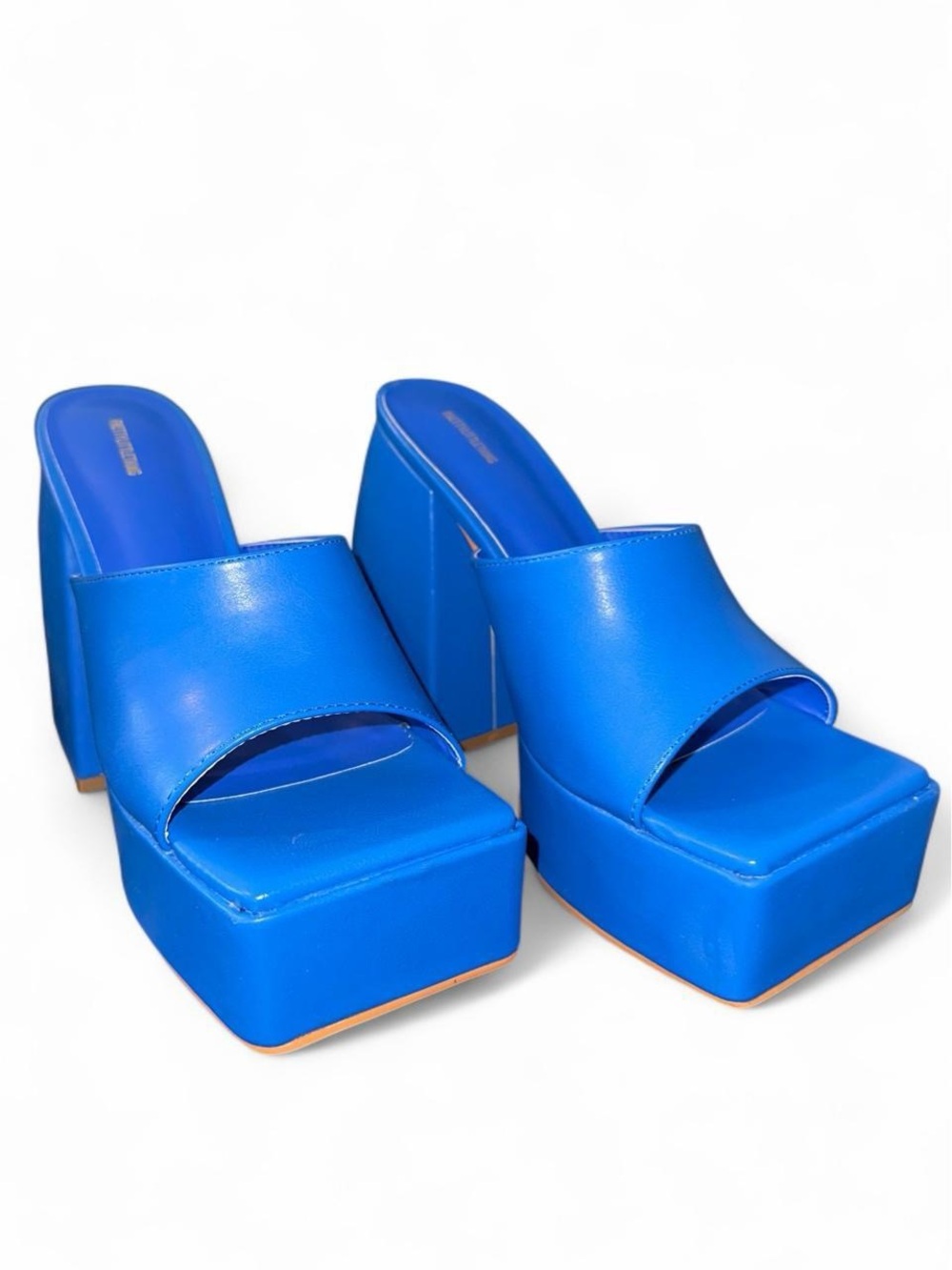 Cornflower Blue Square Toe Platform Mules